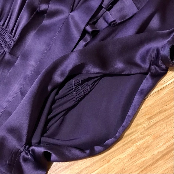 BCBG Max Azaria Purple Silk Deep V Ruffled Blouse - Picture 4 of 9